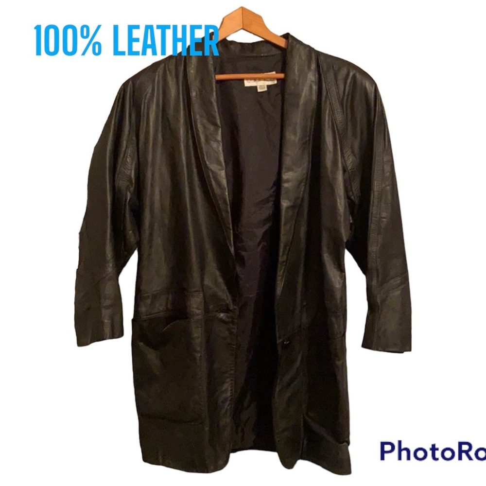VTG Laurice Black Genuine Leather Double Breasted MOTO BIKER Jacket sz M Coat